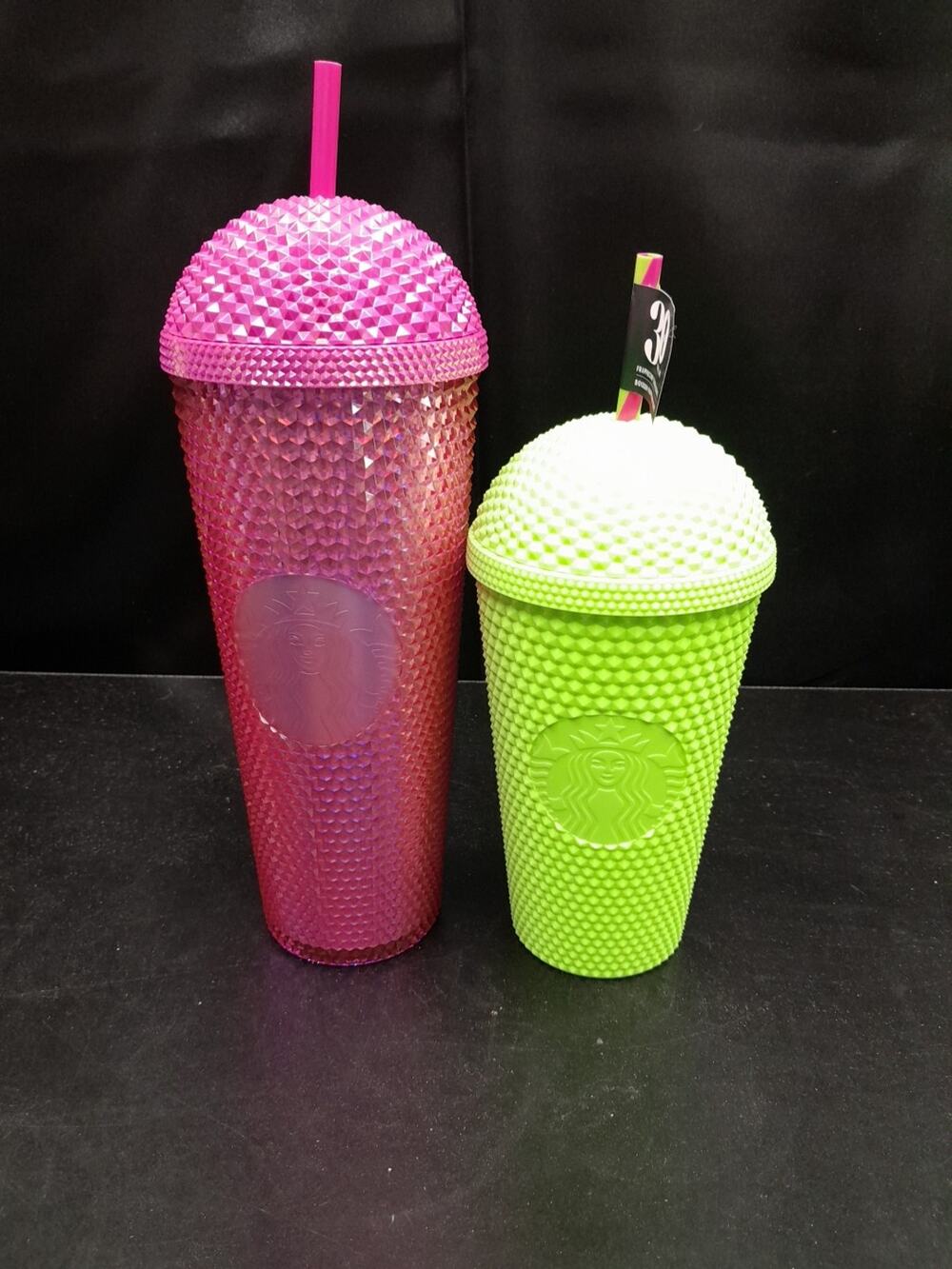 Starbucks Tumbler Pink 24 oz and Green 16oz Dome Lid Cups